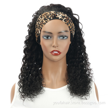 Wholesale 150 Density Deep Wave Curly Headband Wigs Raw Human Hair Wigs For Black Women Brazilian Virgin Hair Machine Made Wig